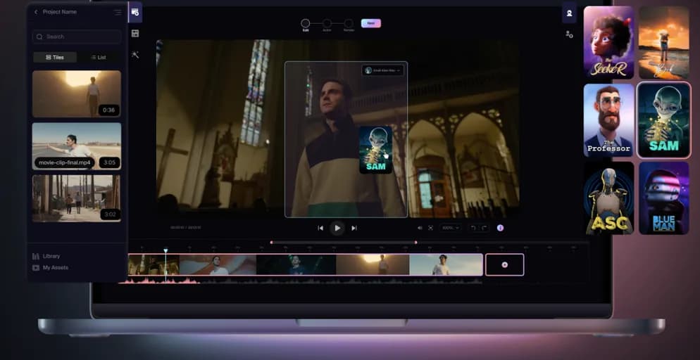 An AI platform that automatically animates, lights and composes CG characters into a live-action scene